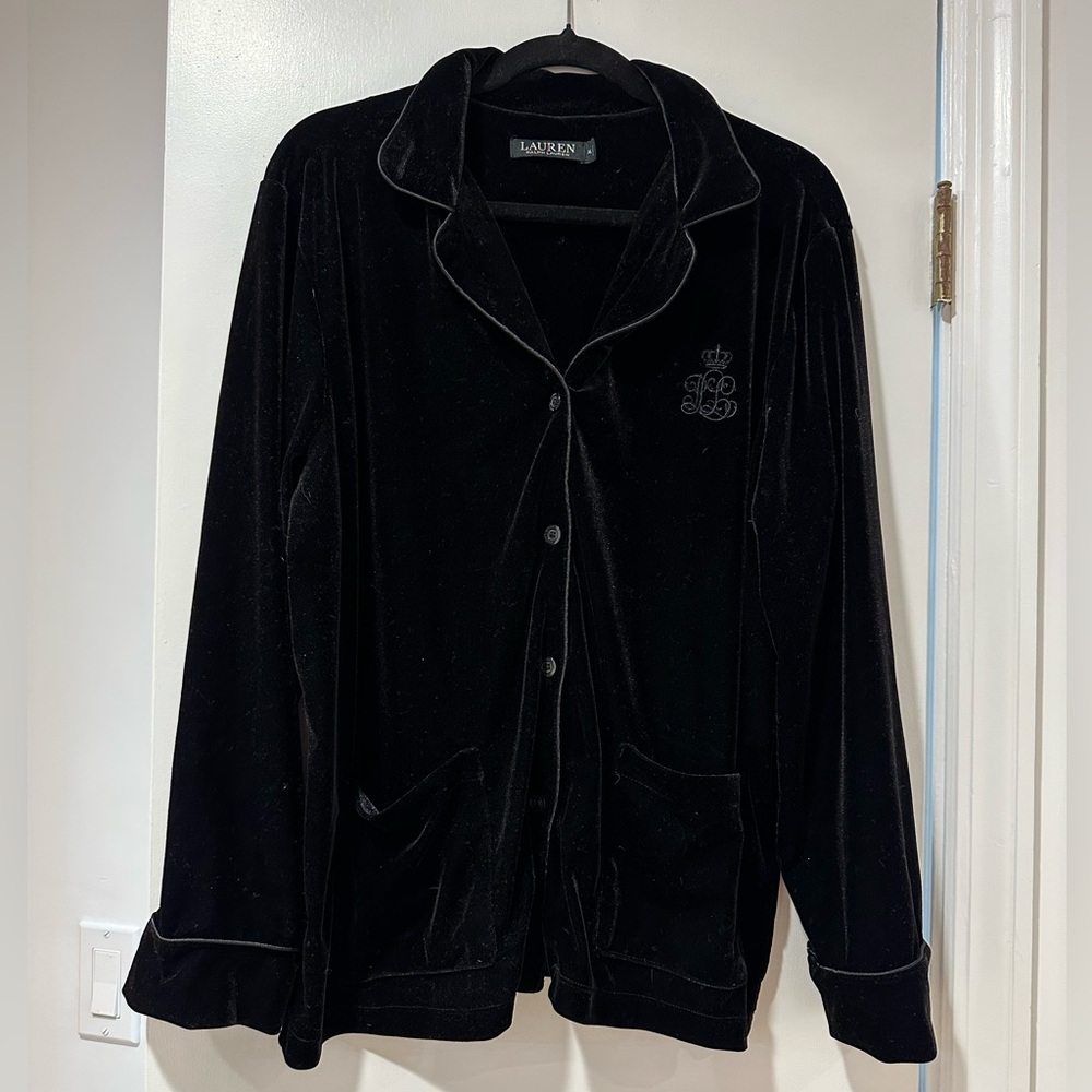 Ralph Lauren Black Label Velvet Button-Up Top